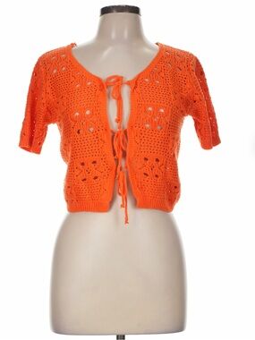 Fore Orange Crochet Tie-Front Swim Coverup